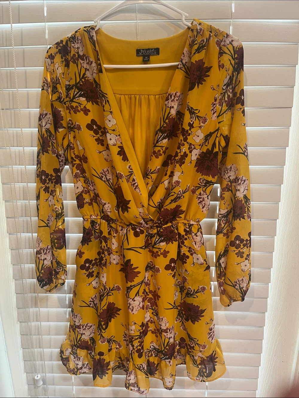 Justify Mustard Floral Long Sleeve Wrap Dress